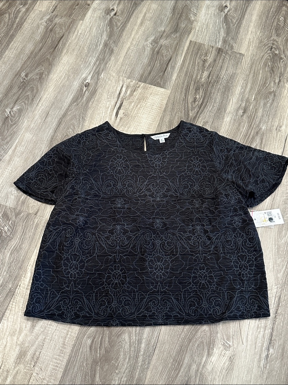 Ophelia Roe Black Floral Embroidered Blouse Shirt XL NEW NWT